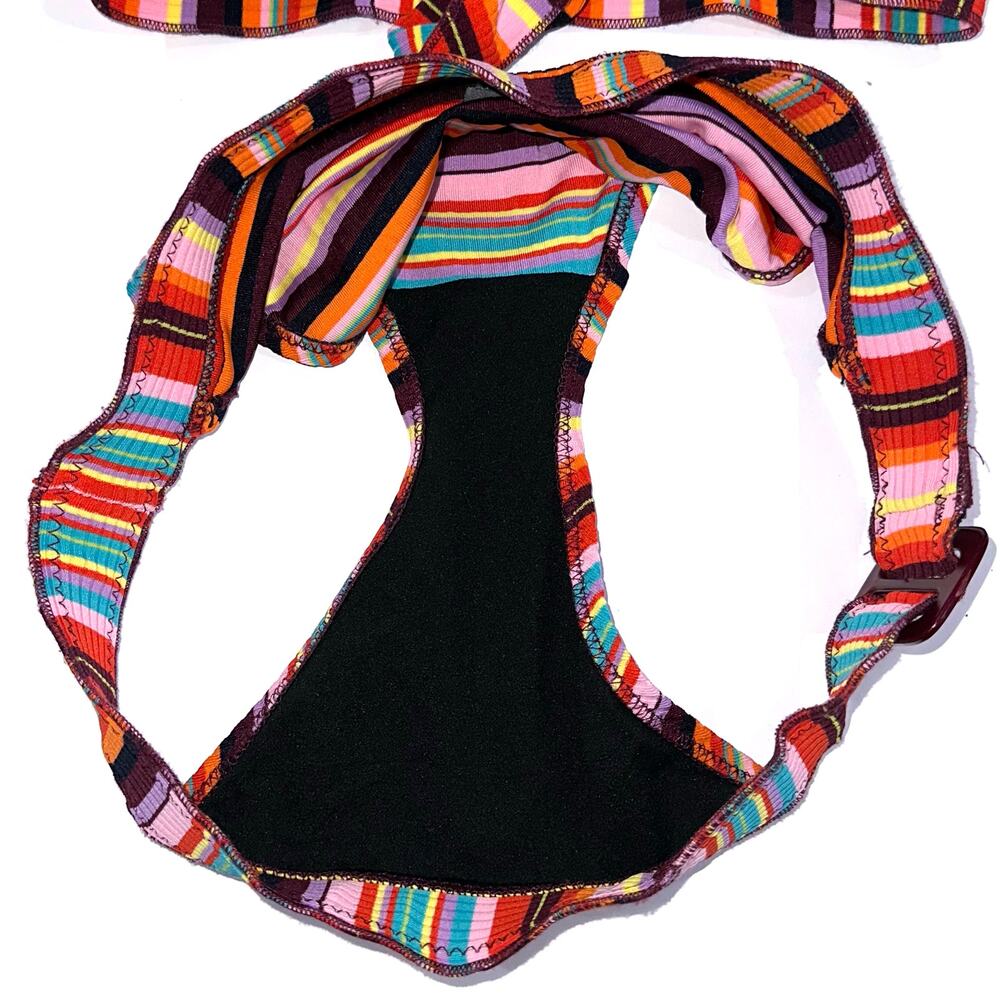 Becca Retro Colorful Striped Triangle Halter Buckle Bikini Swim Set Size Large - Picture 10 of 15